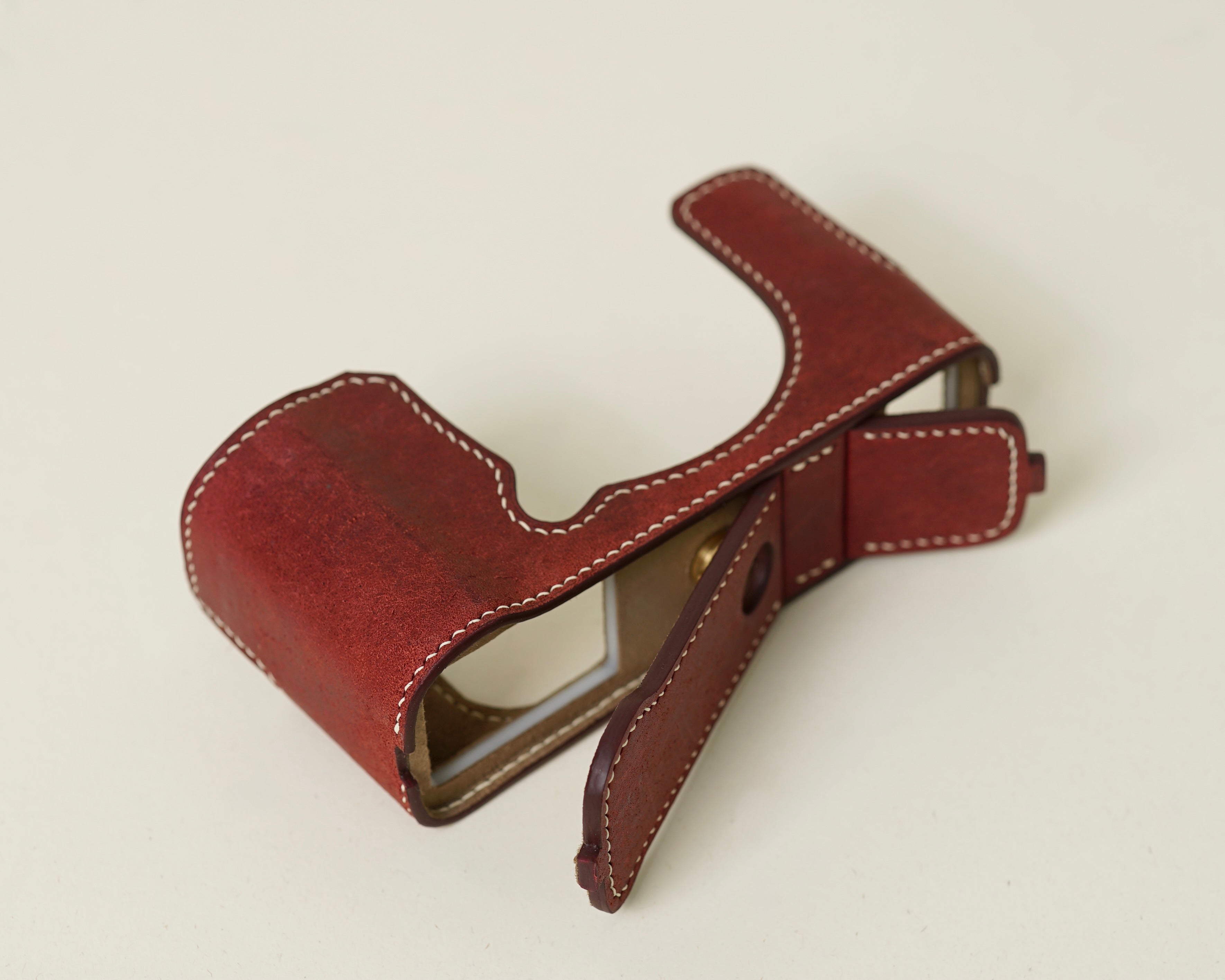 Red Bueblo Leather Half Case compatible with Fujifilm X-E 5
