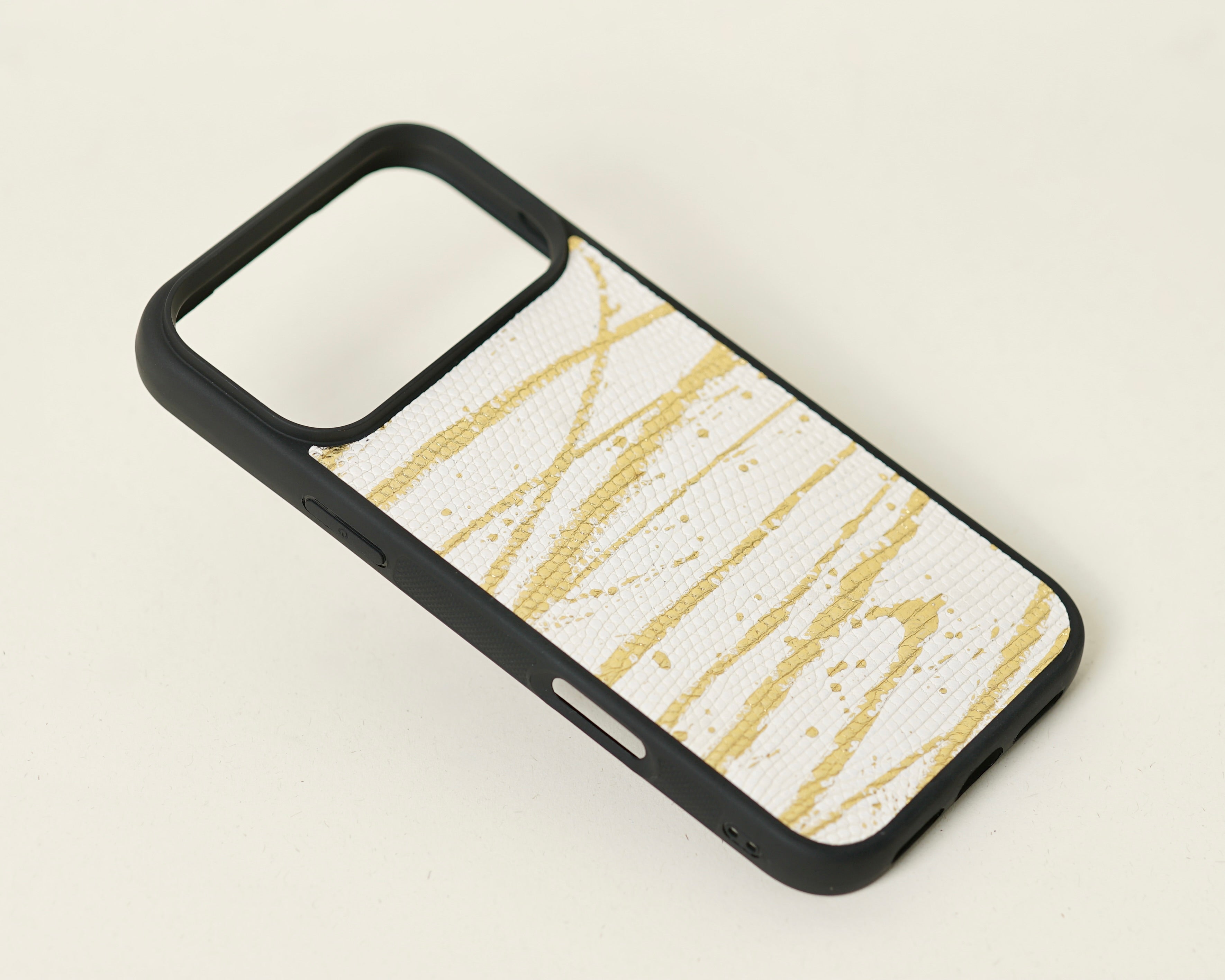White and Gold Lizard Leather Case compatible with Iphone 17 Pro Max