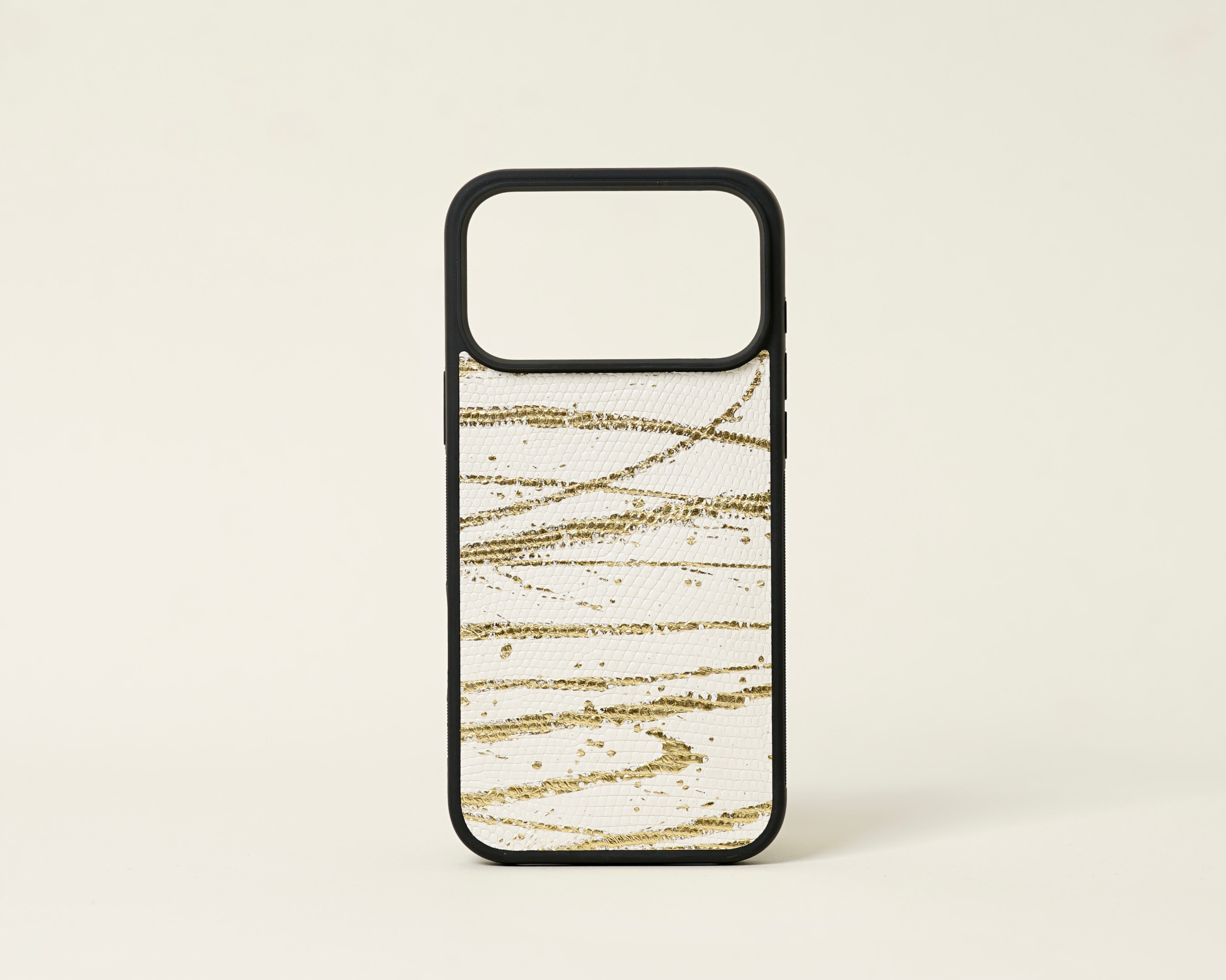 White and Gold Lizard Leather Case compatible with Iphone 17 Pro Max